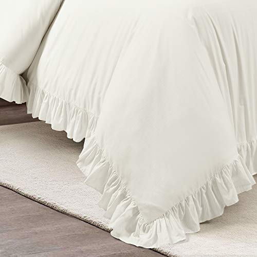 Lush Decor Reyna Ruffle Cotton Duvet Cover Set 3 Piece Set Full/ Queen, White - Queen Size Bedding Set - White Duvet Queen- Ruffled Bedding - Coquette Decor Lush Decor