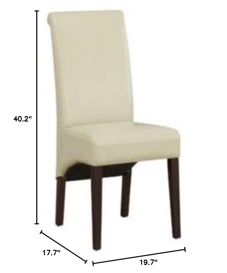 SIMPLIHOME Avalon Deluxe Parson Dining Chair (Set of 2), Satin Cream Faux Leather and SOLID WOOD, Square, Upholstered, For the Dining Room, Transitional Modern SIMPLIHOME