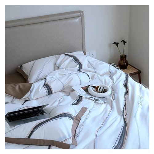 TXGJWRA Marbling Bedding Set Cotton Duvet Cover Bed Linen Set King Bedding Queen Single Size Comforter Sets Summer Duvet Cover Sets,B-Flat -Queen TXGJWRA