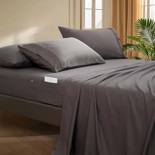 Popfavor Deep Pocket King Fitted Sheet - Fits Mattresses Up to 21" Thick - 4 Piece Bed Sheets - Moisture Wicking, Cooling & Soft Fitted Sheet & Pillow Cases (Grey) Popfavor