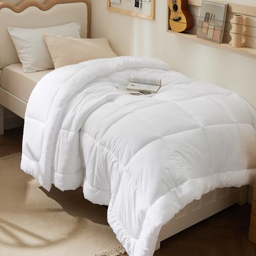 Bedsure Comforter Duvet Insert - Quilted Comforters Twin Size, All Season Duvet, GentleSoft Down Alternative Bedding, with 8 Tabs, Gifts for Women/Men, White, Twin 88 x 68 Inches Bedsure