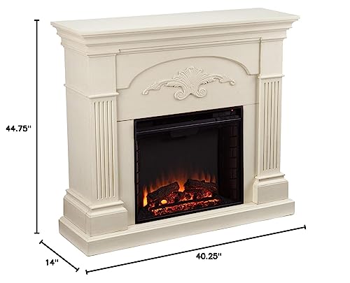 SEI Furniture Sicilian Harvest Traditional Style Electric 44" Mantel Fireplace, Radiant Heat Space Heater w/LED Flames Remote Controlled Features, Ivory SEI Furniture
