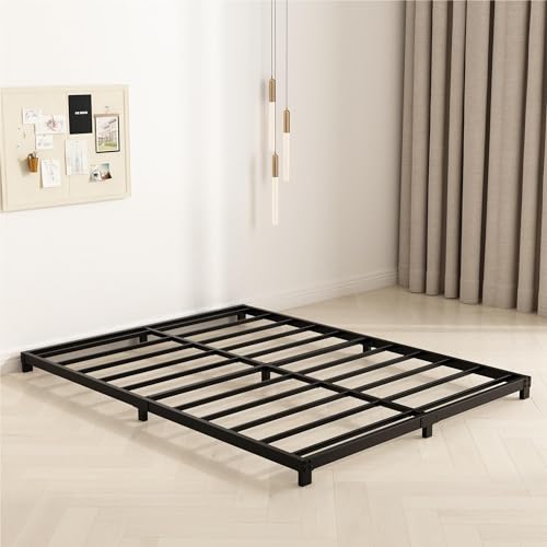 YUSENHEEI 4 Inch Full Size Bed Frame, Heavy Duty Metal Platform Low Bed Frame Full, No Box Spring Needed, Noise Free, Easy Assembly, Black YUSENHEEI