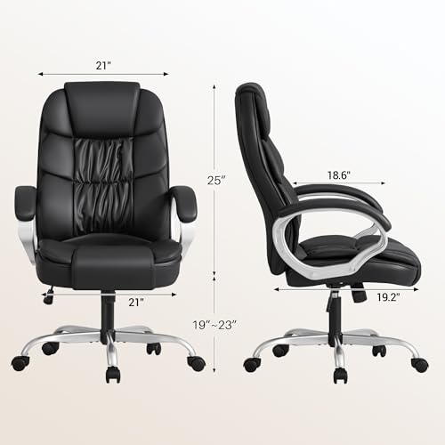 Homall Office Chair High Back Computer Desk Chair, PU Leather Adjustable Height Modern Executive Swivel Task Chair with Padded Armrests and Lumbar Support (Black) Homall