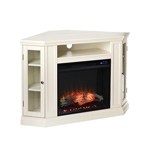 SEI Furniture Claremont Corner Convertible Electric Fireplace with Storage, New Ivory SEI Furniture