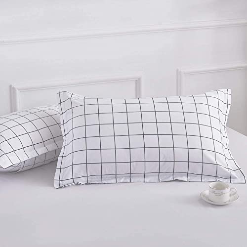 Faincy Full Comforter Set, White Black Grid Geometric Plaid Pattern Printed Reversible Comforter - Size 80 x 90 3PC Soft Microfiber Duvet Sets 2 Pillowshams Modern Bedding in a Bag for Women Men Teen Faincy