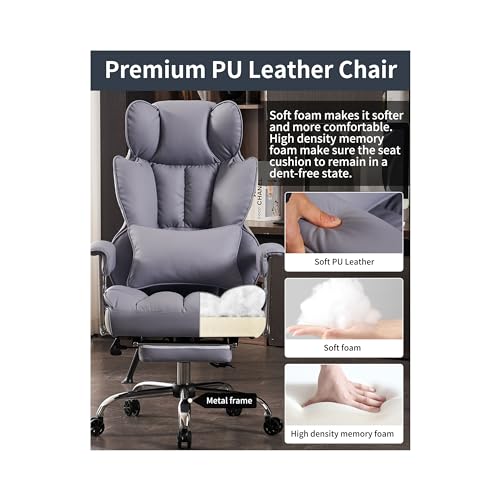 Efomao Big and Tall Office Chair 440LBS, Purple Heavy Duty Executive Chair with Footrest, Ergonomic Desk Chair for Home Office, Wide Computer Chair Efomao