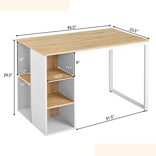 Tangkula Computer Desk with Storage Shelves, Home Office Desk with 5 Side Shelves & Metal Frame, Space Saving Laptop PC Desk, Writing Study Desk, Modern Vanity Desk for Bedroom (Natural) Tangkula