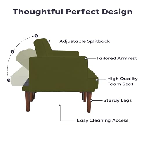 Furnify 71" Velvet Futon Sofa Bed, Versatile Loveseat Couch, Sleeper Sofa with Adjustable Backrest, Mid Century Modern Futon Couch for Small Space, Living Room, Office & Apartment, Velvet Fabric Green Furnify