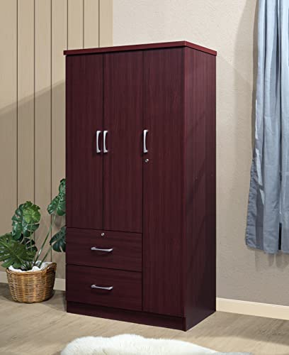 Hodedah 3-Door 2-Drawers, 3-Shelves in Mahogany Bedroom Armoires Hodedah