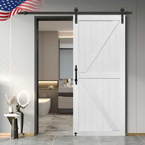 S&Z TOPHAND® 36in x 84in MDF Barn Door with 6.6FT Sliding Door Hardware Kit, 24-54in Solid Barn Door Slab Covered with Water-Proof PVC Surface S&Z TOPHAND