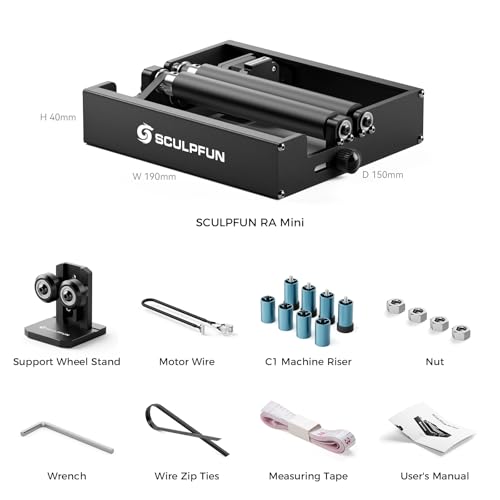 SCULPFUN RA Mini Laser Rotary Roller with Bracket, Y-Axis Rotary Roller 360° Rotation for Engraving Cylindrical Objects Cans Cups Bottles, Compatible with iCube, iCube Ultra and C1 Laser Engraver SCULPFUN