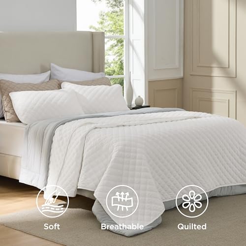 Bedsure Quilts Queen Size - Lightweight Bedspreads Queen Size with Classic Honeycomb Quilting, Soft Quilt Bedding Set, White Comforter Set Coverlet for All Seasons with 2 Pillow Shams (90" x 96") Bedsure