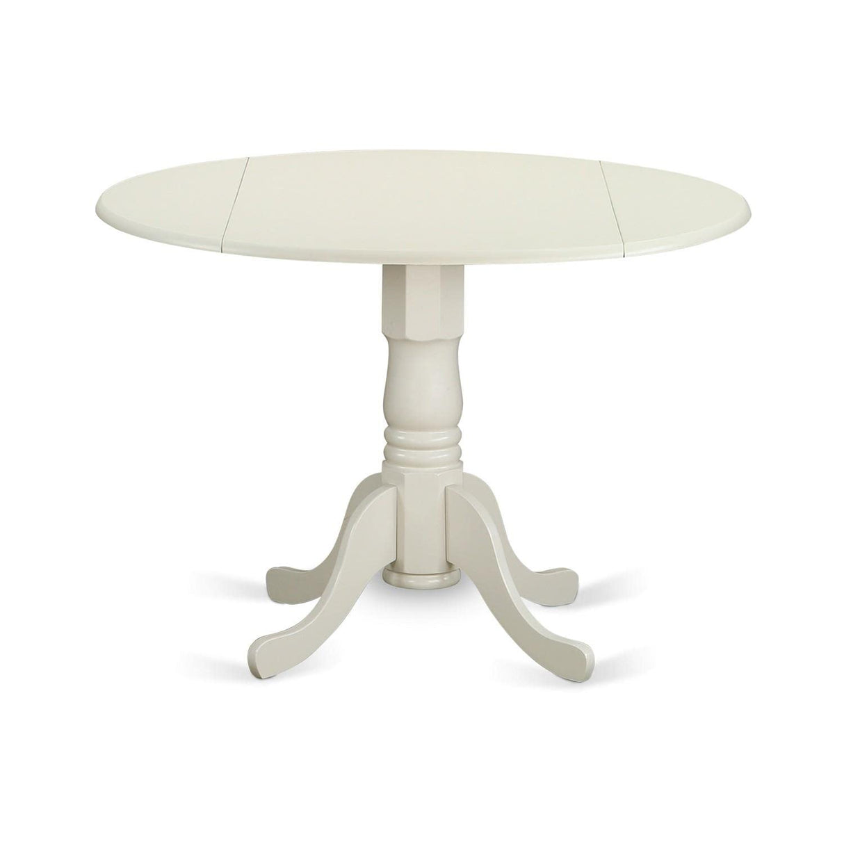 East West Furniture Dublin 3 Piece Modern Set Contains a Round Wooden Table with Dropleaf and 2 Fabric Upholstered Dining Chairs, 42x42 Inch, Linen White East West Furniture