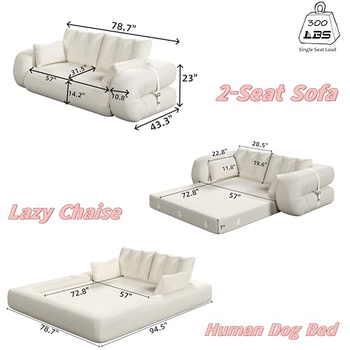 78.7" Folding Sofa Bed Queen, Foldable Floor Futon Sofa Sleeper, Convertible Boneless Mattress, Loveseat Cloud Couch for Home Living Room, Bedroom, Lounge, Apartment and Small Spaces, Beige Teddy Tmsan