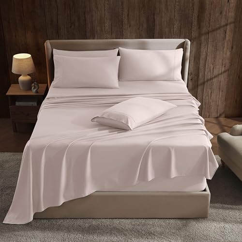 Hearth & Harbor Extra Deep Pocket Sheet Sets, Luxury Soft 6 Piece Bed Sheet Set Fits Mattress 18-24 Inches - Queen, Peach Beige Hearth & Harbor