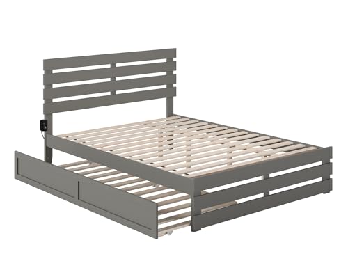 AFI Oxford Queen Size Platform Bed with Footboard & Twin XL Trundle in Grey AFI