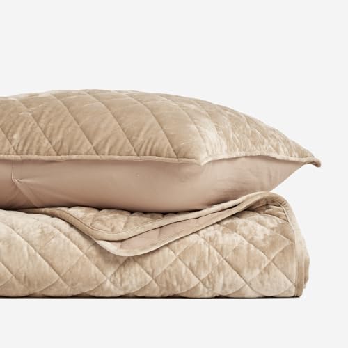 EVERGRACE Luxury Velvet Quilt Set Queen Size, Diamond Quilted Lightweight Velvet Comforter for All Season, Ultra Soft Oversized Bedspread Coverlet Bedding Set with 2 Pillow Shams, Beige Taupe EVERGRACE
