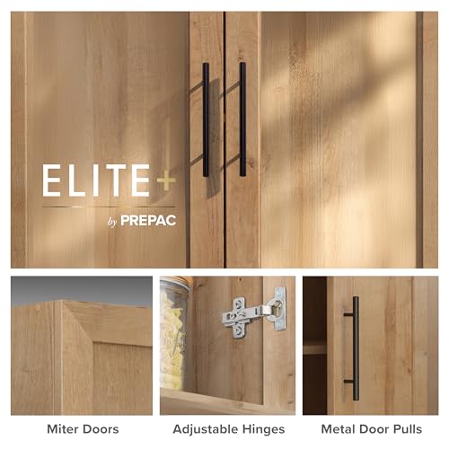 Prepac Natural Oak Elite 65" Tall Accent Kitchen Pantry Cabinet, Craft or Bathroom Storage Cabinet, Buffet Storage with Panel Doors, 3 Shelves, 32" W x 16.75" D x 65" H, Ideal for Home Organization Prepac