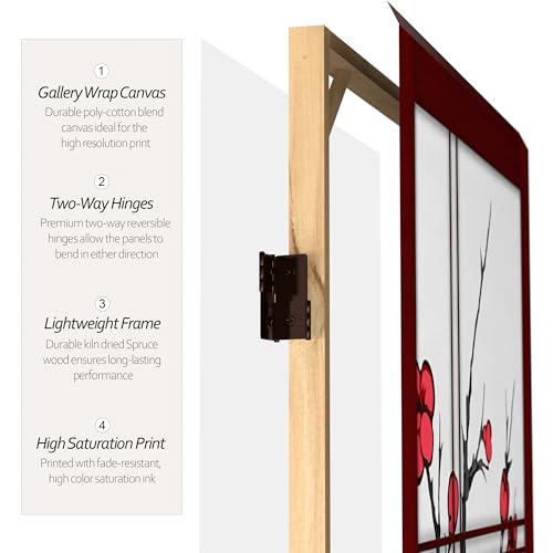 Red Lantern 6 ft. Tall Canvas Cherry Blossom Room Divider-Rosewood-3 Panels, 71 inches high Wide Red Lantern