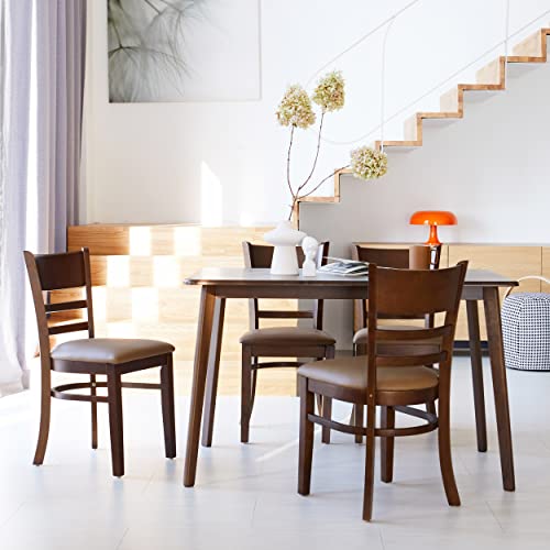 Livinia Cabin Dining Chair Set of 2, Solid Malaysian Oak PU Leather Upholstered Cushion Seat Wooden Ladder Back Side Chairs (Walnut) Assembly Livinia