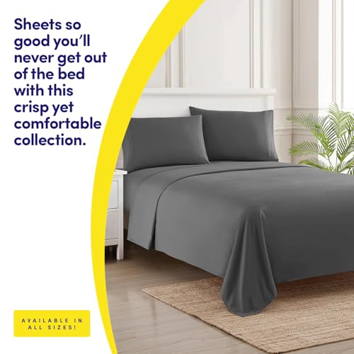 1500 Supreme Collection King Sheet Sets Gray - Luxury Hotel Bed Sheets and Pillowcase Set for Mattress - Extra Soft, Elastic Corner Straps, Deep Pocket, Gray Sweet Home Collection