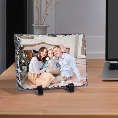 ORJ 4 PCS Sublimation Slate Blanks Custom Stone Slate Picture Frame Heat Transfer Rock Photo Plaque 7.8x11.8 in with Display Stand Decoration for Desktop Souvenir DIY Personalized Gift -Rectangle ORJ