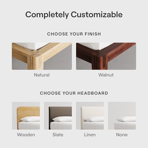 Nectar Bamboo Platform Bed Frame - California King - Walnut - Floating Center Support Legs - 12” Height - Tool Free Set Up - Contemporary - Sturdy Wooden Support Slats - Holds Up to 800 Pounds Nectar