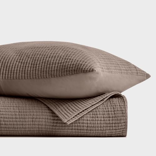 EVERGRACEHOME Cotton Coverlet Set Full Queen Size 3 Pieces, Lightweight Soft Ribbed Matelassé Bedspread Quilt Set, Cozy Oversized Quilted Bedding Set with 2 Pillow Shams for All Seasons, Mocha Brown EVERGRACEHOME