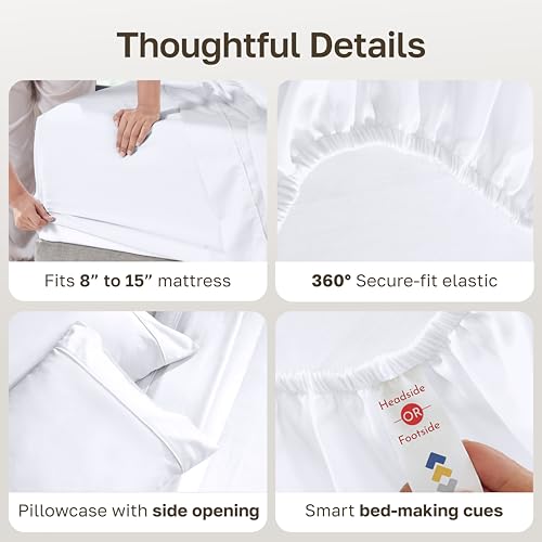 California Design Den Twin Sheets Set - Soft 400 Thread Count Sateen, Natural 100% Cotton Sheets, Deep Pockets with All Around Elastic for a Snug Fit, Durable Bedding Set - White California Design Den
