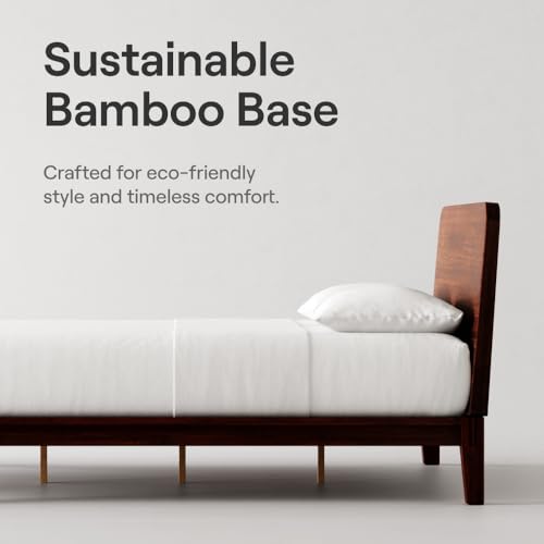 Nectar Bamboo Platform Bed Frame - California King - Walnut - Floating Center Support Legs - 12” Height - Tool Free Set Up - Contemporary - Sturdy Wooden Support Slats - Holds Up to 800 Pounds Nectar