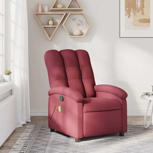 vidaXL Massage Recliner Chair, Adjustable Reclining Armchair for Elderly, Wingback Recliner for Home Theater Cinema, Modern Style, Wine Red Fabric