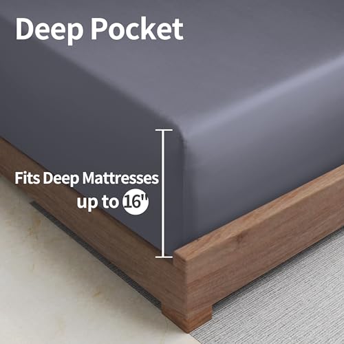 2 Pack Bamboo Viscose Cooling Fitted Sheet Twin XL Size Only, 400 Thread Count, 16" Deep Pocket Cooling Bottom Sheets for Hot Sleeper, Silky Soft Breathable (Twin XL, Dark Grey Zaizaihome