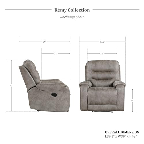 Lexicon Manual Recliner Chair, Home Theater Seating Recliner Armchair, Polished Microfiber Wall Hugger Manual Reclining Sofa Chair for Living Room/Office/Apartment, Grayish Brown