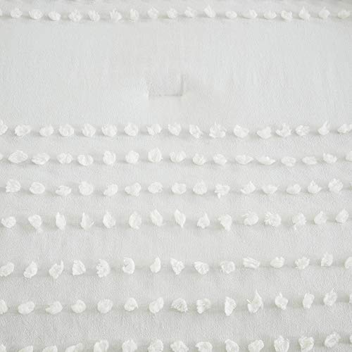 Comfort Spaces Cotton Comforter Set Jacquard Pom-Pom Tufts Design, Down Alternative, All Season Modern Bedding, Matching Shams, Full/Queen, Phillips, Ivory Comfort Spaces