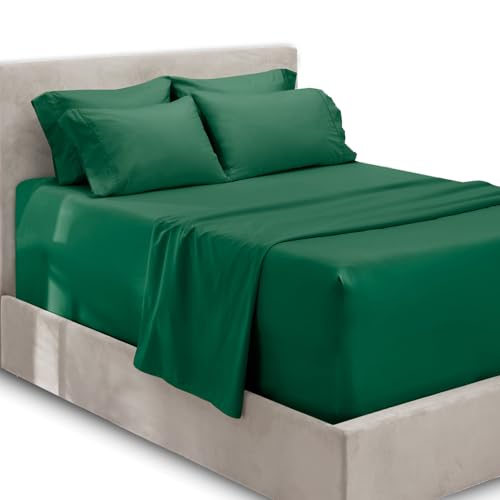 Hearth & Harbor Extra Deep Pocket Sheet Sets, Luxury Soft 6 Piece Bed Sheet Set Fits Mattress 18-24 Inches - Full, Hunter Green Hearth & Harbor