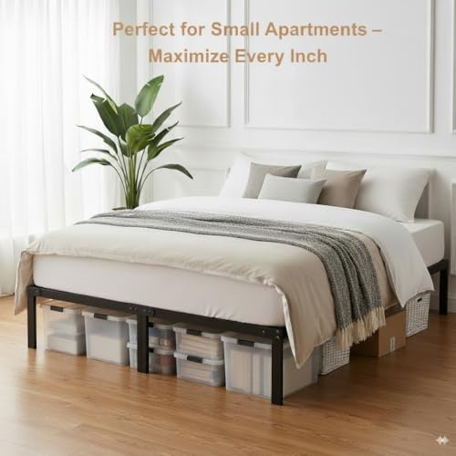 Queen Size Bed Frame - Metal Platform Bed Frames Mattress Foundation with Steel Slat Support, No Box Spring Needed, Storage Space Under Base, Easy Assembly, Black DUMOS