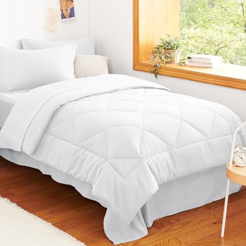 CozyLux Twin Comforter Set with Sheets White - 5 Pieces Bed in a Bag Twin, All Season Bed Set for Girls and Boys, Bedding Set with Down Alternative Comforter, Sheets, Pillowcase & Sham CozyLux