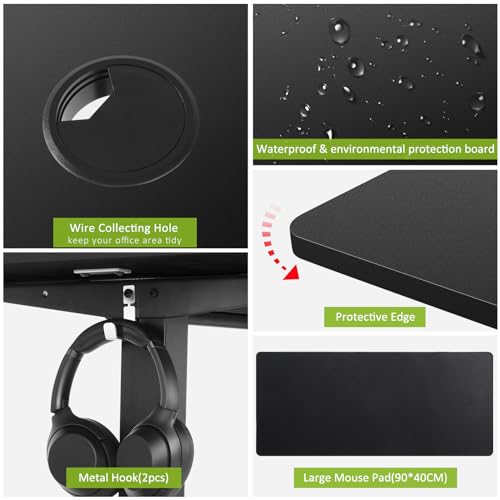 farexon Electric Standing Desk Adjustable Height,63x24 Inches Stand Up Desk, Ergonomically Curved Desktop with Outlet, Lockable Casters,27.''-46'' Lifting Range Home Office Computer Desk(Black farexon