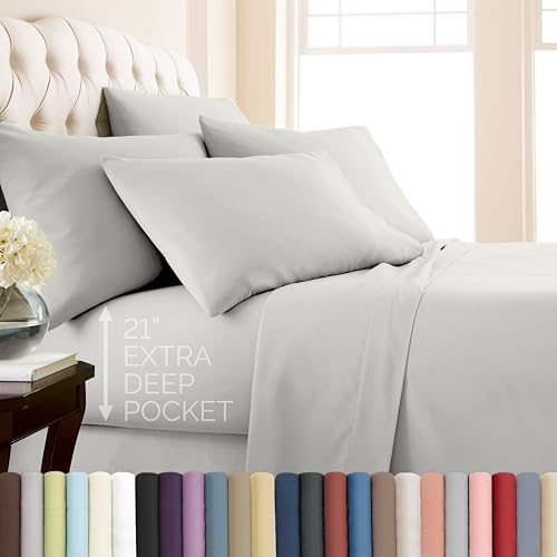 Southshore Fine Living, Inc. 21-Inch Extra Deep Pocket Queen Sheet Set 6 Piece for Tall Mattress, Pet Hair Resistant Bedding, Microfiber Queen Size Sheets, Breathable Easy Care, Light Grey Sheets Southshore Fine Living, Inc.