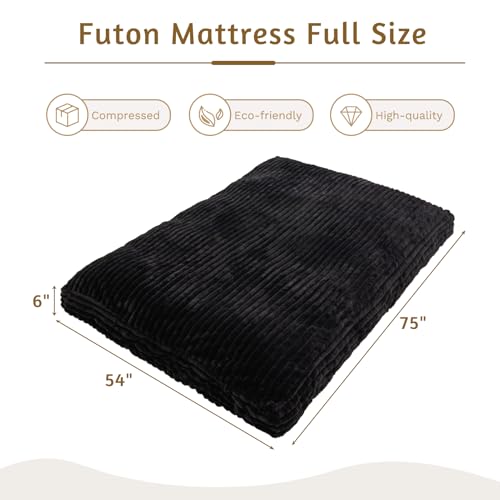 YOSHOOT 6 Inches Futon Mattress Full Size, Thick Futons Sofa Bed Couch, Floor Mattress for Adults, Shredded Foam Filling(Frame Not Included), Medium Firm YOSHOOT