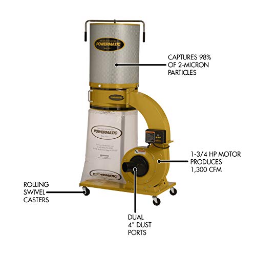 Powermatic TurboCone Dust Collector, 2-Micron Canister Filter, 1-3/4 HP, 1Ph 115/230V (Model PM1300TX-CK) Powermatic