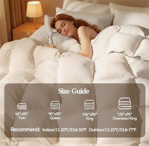 Feather Down Fiber Comforter Queen Size,Premium Ultra-Soft Breathable Comforter High Fill Power White Duvet Insert,All Season Hotel Luxury Bedding Comforters 8 Corner & Center Loops,Baffle Box Design HYVIF