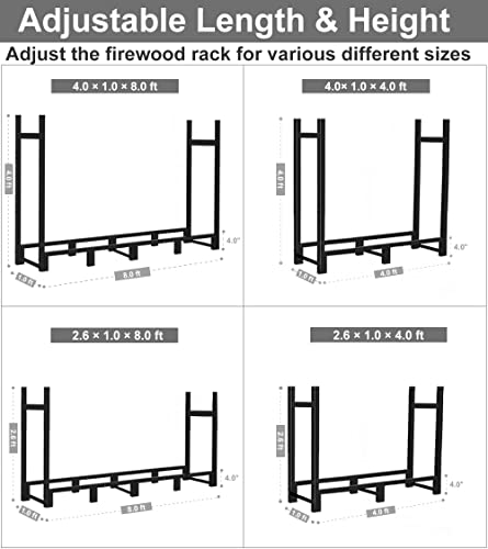 Khordin 8ft Firewood Rack Outdoor Adjustable Heavy Duty Wood Rack Fire Wood Holder for Indoor Storage Fireplace Metal Lumber Organizer Wood Stand Khordin