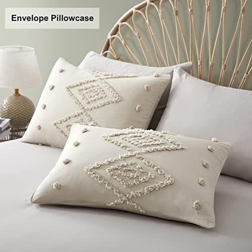 Oli Anderson Tufted Duvet Cover Queen Size, Soft and Lightweight Duvet Covers Set for All Seasons, 3 Pieces Boho Embroidery Shabby Chic Bedding Set (Beige, Queen, 90" x 90") Oli Anderson