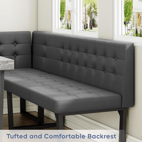 Modern Corner Dining Table Set, 72 Inch Breakfast Nook with Banquette, 5 Piece Set with Storage Bench, Grey XIAO WEI