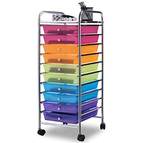 Giantex 10 Drawer Rolling Storage Cart Scrapbook Paper Office School Organizer (Multicolor) Giantex