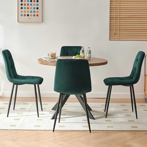 Homedot 37" Round Table Set for 4 Person, Modern Kitchen Table Set, Imitation Wood Dining Table with Space Saving Dining Chairs, Dark Green Velvet Side Chairs Homedot