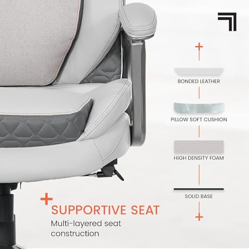 Sharper Image S600 Active Lumbar Ergonomic Bonded Leather Swivel Executive Massage Chair, White/Gray LS LIVING STYLE