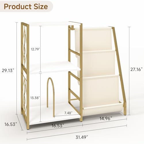 INHABIT UNION Record Player Stand, Turntable Stand with 3-Tier Vinyl Storage, Vinyl Record Stand Storage up to 200+ Albums,Vinyl Display Holder Shelf for Living Room,Bedroom(Glod White) INHABIT UNION